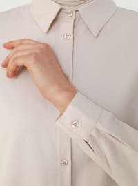 Beige - Point Collar - Blouses