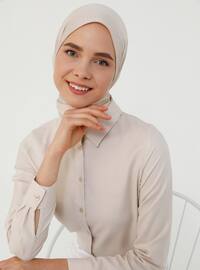 Beige - Point Collar - Blouses