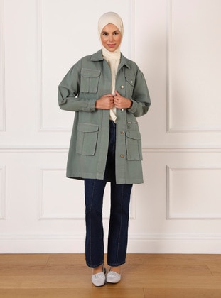 Green - Unlined - Point Collar - Jacket - Refka Casual