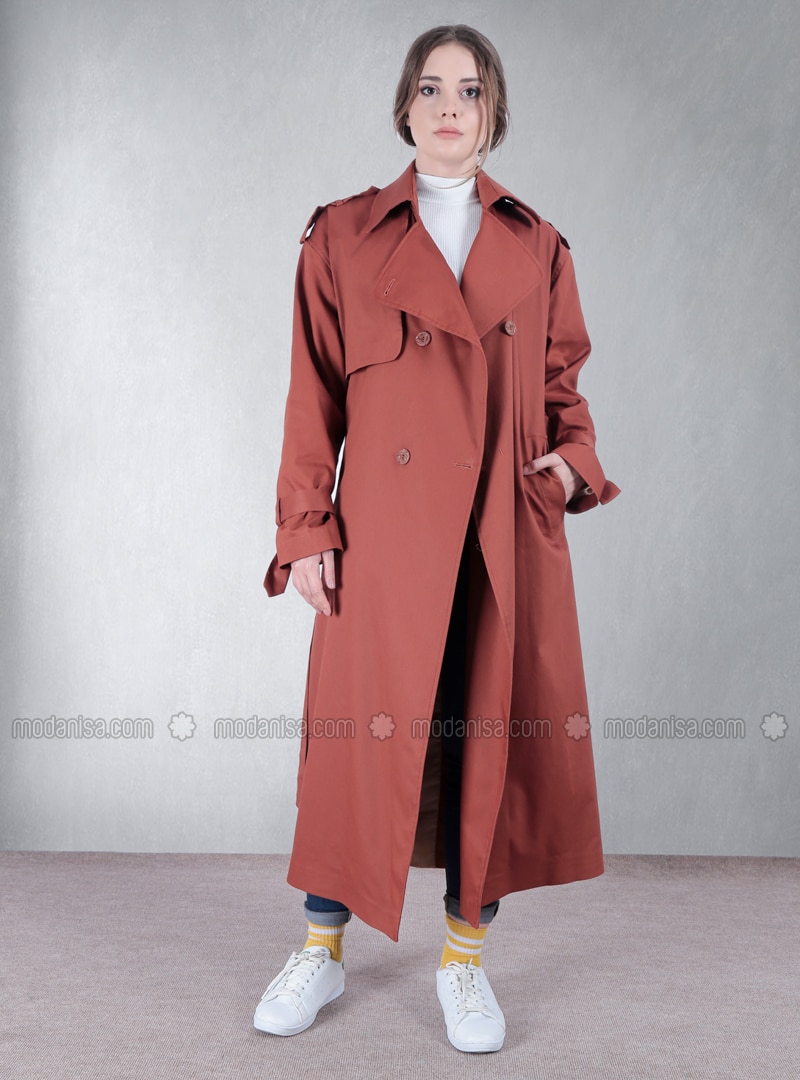 Terra Cotta - Fully Lined - Shawl Collar - Trench Coat