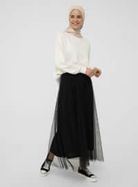Elastic Waist Tulle Skirt- Black