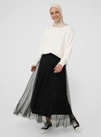 Elastic Waist Tulle Skirt- Black