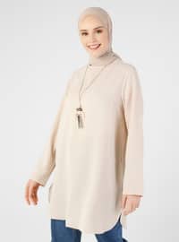 Necklace Detailed Aerobin Tunic Beige With Side Slits