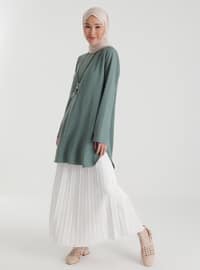 Necklace Detailed Side Slit Tunic - Green Almond - Casual