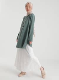 Necklace Detailed Side Slit Tunic - Green Almond - Casual