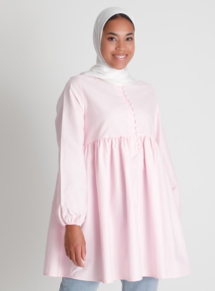 Pink - Crew neck - Tunic - Refka Casual