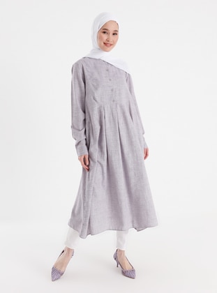 Natural Fabric Button Detailed Tunic - Lilac - Refka Basic