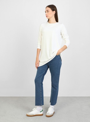 Viscose Crew-Neck Tunic 85 Cm Off White