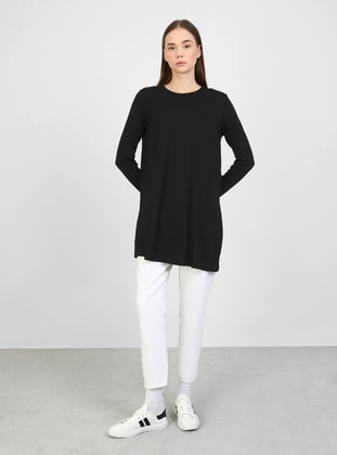 Viscose Fabric Crew Neck Tunic 85 Cm Black