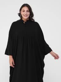 Black - Crew neck - Unlined - Plus Size Abaya