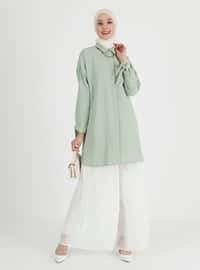 Tie Detailed Long-Back Tunic - Mint Green