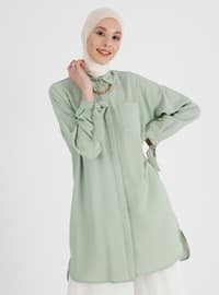 Tie Detailed Long-Back Tunic - Mint Green