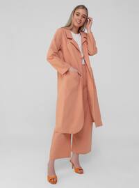Orange - Unlined - Shawl Collar - Plus Size Coat