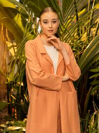 Orange - Unlined - Shawl Collar - Plus Size Coat