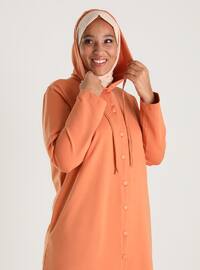 Oversize Hood Detailed Snap Fastener Natural Fabric Sports Topcoat - Peach