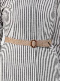 Black - Stripe - Button Collar - Unlined - Modest Dress