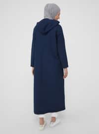 Natural Fabric Hooded Denim Cape - Dark Blue