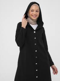 Natural Fabric Hooded Denim Cape - Black
