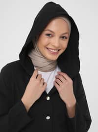 Natural Fabric Hooded Denim Cape - Black