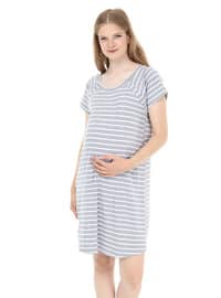 Gray - Stripe - Maternity Pyjamas