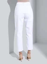 Mom Molded Belt Detailed Jeans Pants Ecru