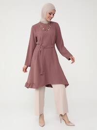 Flounce Detailed Belted Aerobin Long Tunic - Dusty Rose