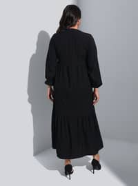 أسود - نسيج غير مبطن - قبة مدورة - فستان مقاس كبير
