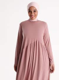 Plus Size Relaxed Fit Asymmetric Detailed Knitted Dress Salmon