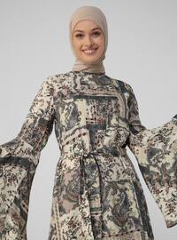 Natural Fabric Spanish Sleeve Dress - Beige Brown - Woman