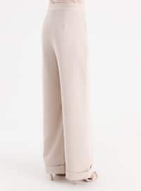 Cuffed Fabric Pants - Beige