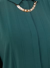 Rib Detailed Aerobin Long Tunic with Necklace - Dark Green - Woman