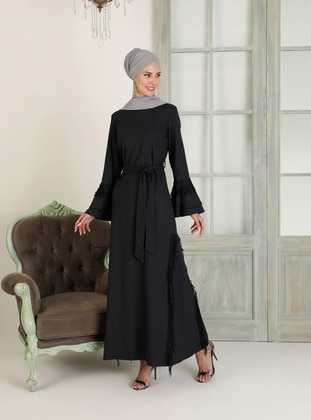 Navy Blue - Unlined - Crew neck - Muslim Evening Dress - Ziwoman