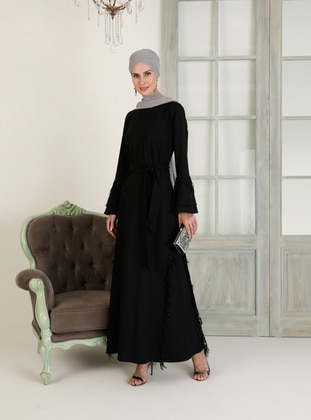 Black - Unlined - Crew neck - Muslim Evening Dress - Ziwoman