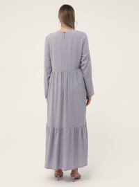 Oversize Natural Fabric Crew-Neck Dress - Lilac