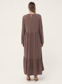 Oversize Natural Fabric Crew-Neck Dress - Cold Purple