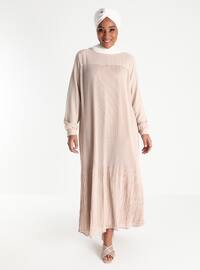 Oversize Pleat Detailed Dress - Beige