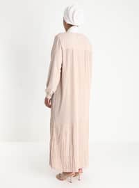 Oversize Pleat Detailed Dress - Beige
