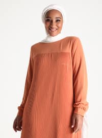 Oversize Pleat Detailed Dress - Peach