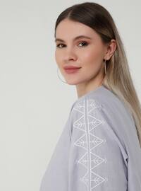 Natural Fabric Sleeves Embroidery Detailed Cape - Lilac