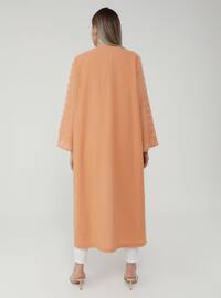 Natural Fabric Sleeves Embroidery Detailed Cape - Peach
