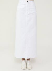 Natural Fabric Contrast Stitching Denim Skirt- White