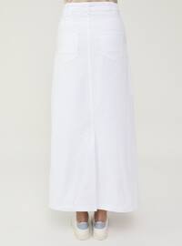 Natural Fabric Contrast Stitching Denim Skirt- White