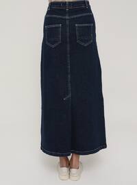 Natural Fabric Contrast Stitching Denim Skirt- Indigo