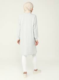 Cotton Fabric Slit Detailed Basic Tunic - Gray