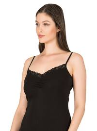 Women's Cotton Tank Top With Drawstring Straps Black
