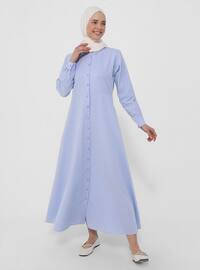 Oxford Fabric Head to Toe Trimming Dress - Light Blue