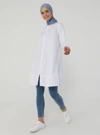 قميص مولانا بأزرار بقماش اوكسفورد - أبيض - ريفكا بيسيك