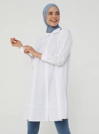 قميص مولانا بأزرار بقماش اوكسفورد - أبيض - ريفكا بيسيك
