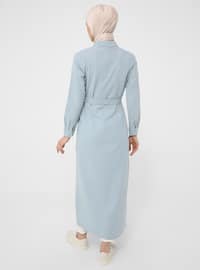 Blue - Point Collar - Unlined - Modest Dress