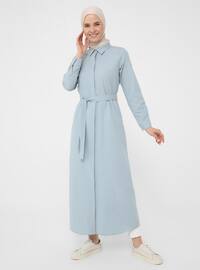 Blue - Point Collar - Unlined - Modest Dress